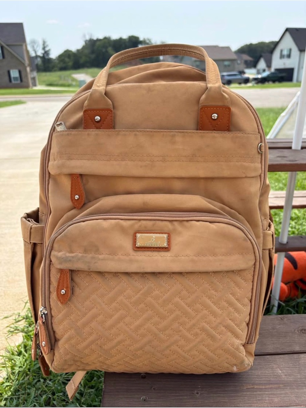Suede-Style Tan Men's Backpack - Brand Unspecified